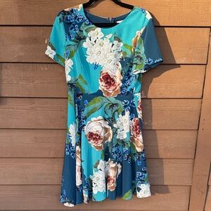 Corey Lynn Calter Teal Floral Midi Dress